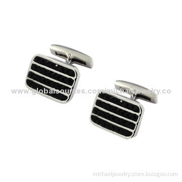 Stainless Steel Cufflinks with Black Crystal PP Stones, Elegant
